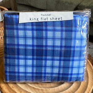 Plaid Flannel King Flat Sheet in Blue